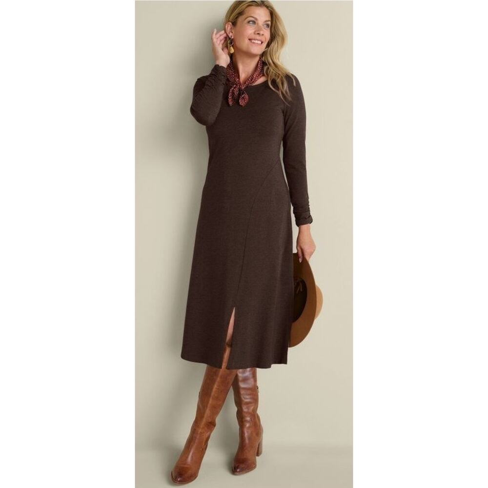 Soft Surroundings Heather Brown Espresso Boho Lagenlook Annette Long Dress